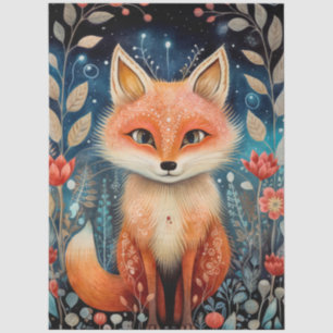 Large Woodland Forest Fox &  Florals Decoupage  Tissue Paper