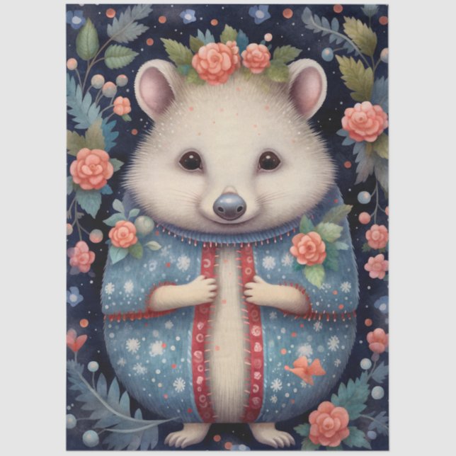 Large Woodland Forest Hedgehog Floral Decoupage  Tissue Paper (Front)