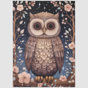 Large Woodland Forest Owl & Florals Decoupage  Tissue Paper
