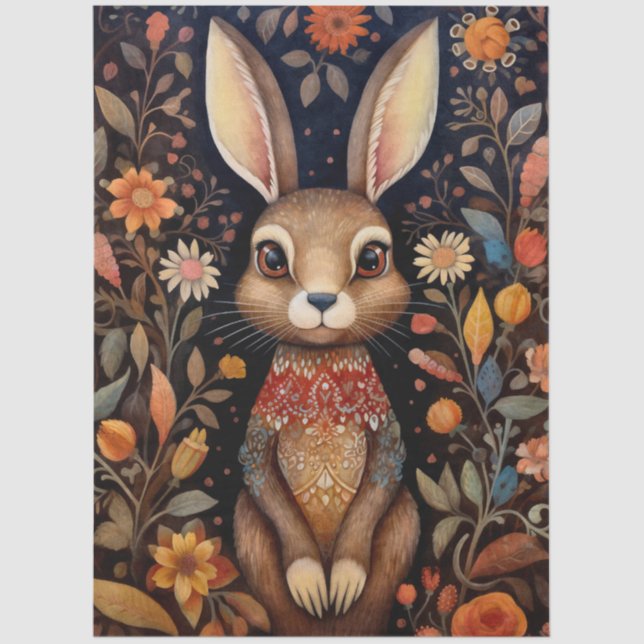 Large Woodland Forest Rabbit & Florals Decoupage  Tissue Paper (Front)