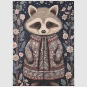 Large Woodland Forest Raccoon Floral Decoupage  Tissue Paper
