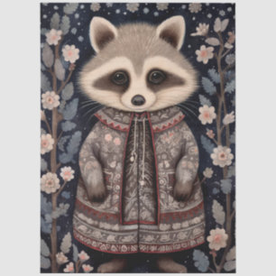 Large Woodland Forest Racoon Floral Decoupage Tissue Paper