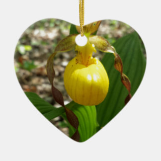 Large Yellow Lady Slipper Cypripedium Ceramic Tree Decoration