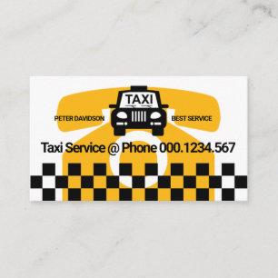 Large Yellow Phone Taxi Motif Checked Box Driver Business Card