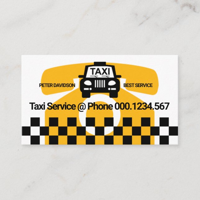 Large Yellow Phone Taxi Motif Checked Box Driver Business Card (Front)