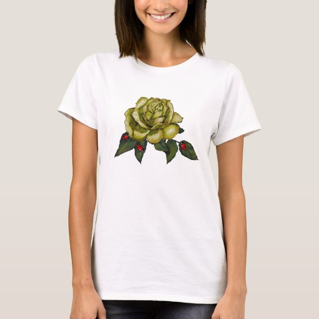 Large Yellow Rose With Red Ladybugs T-Shirt (Front)