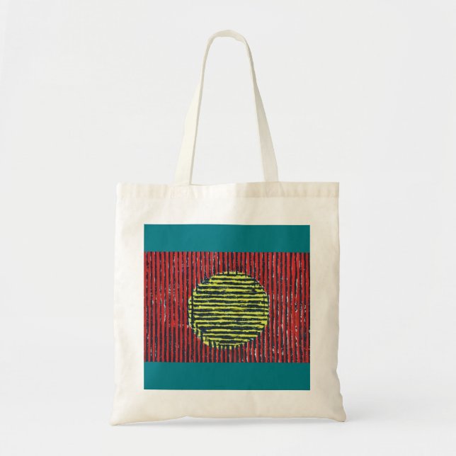 Large Yellow Sun Spot with red and black lines Tote Bag (Front)