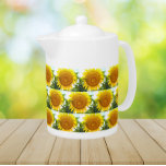 Large Yellow Sunflower Floral Pattern<br><div class="desc">White ceramic teapot with lid that features the photo image of a large,  sunny Sunflower head and printed in a repeating pattern. A lovely,  floral design!</div>