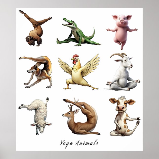 Large Yoga Animals Print (Front)