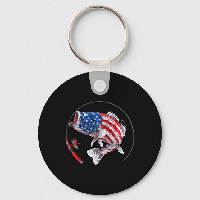 Largemouth B Fish Usa American Flag Fishing  Key Ring (Front)