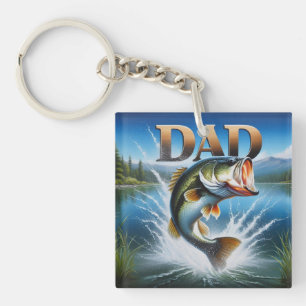 Largemouth Bass Dad Fishing Rustic Key Ring