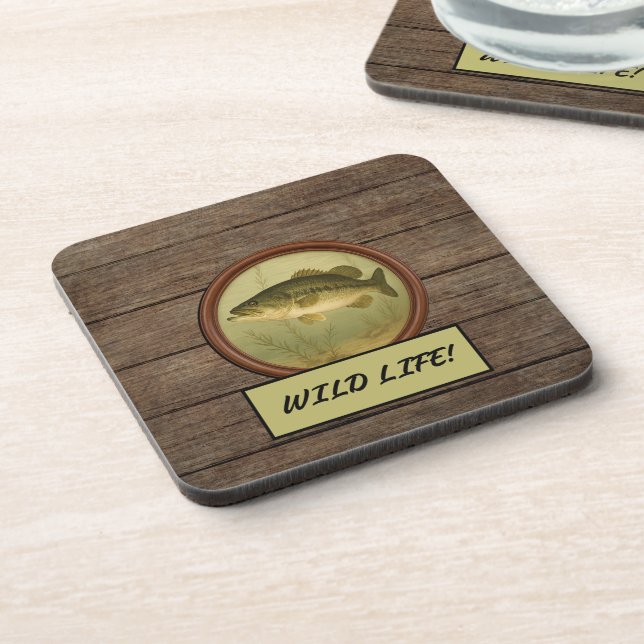 Largemouth Bass Dark Wood Grain Coaster Set (Left Side)