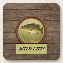 Largemouth Bass Dark Wood Grain Coaster Set