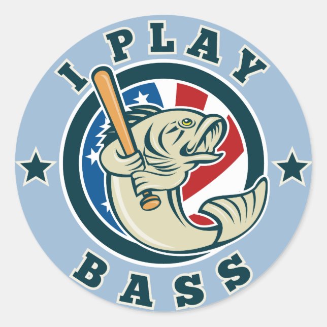 Largemouth Bass fish baseball bat Classic Round Sticker (Front)