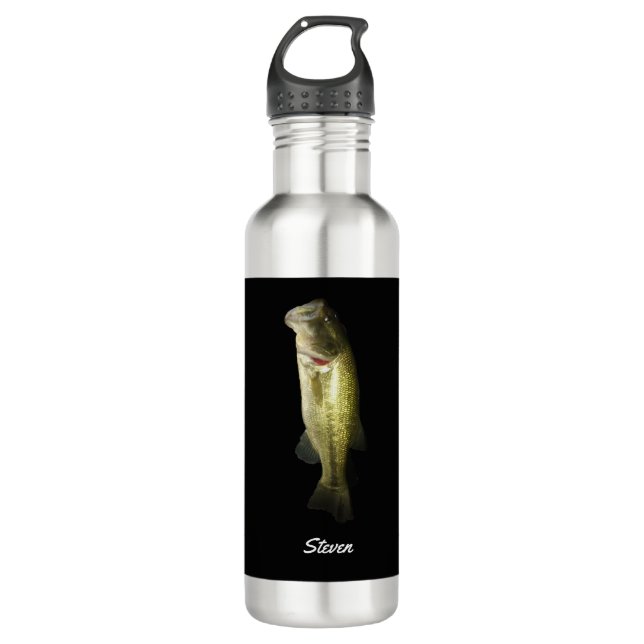 Largemouth Bass Fish Black Personalised  710 Ml Water Bottle (Front)