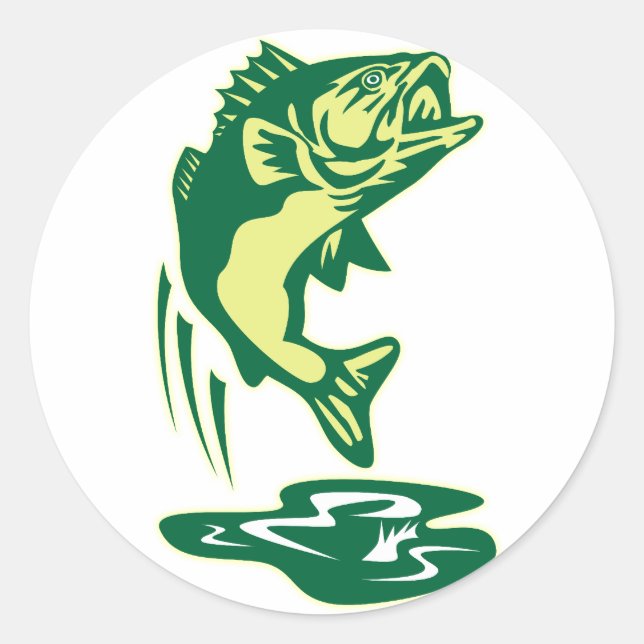 Largemouth Bass fish jumping Classic Round Sticker (Front)
