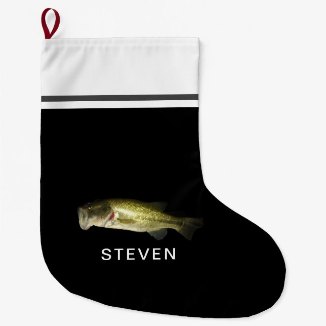 Largemouth Bass Fish Personalised Name Large Christmas Stocking (Front)