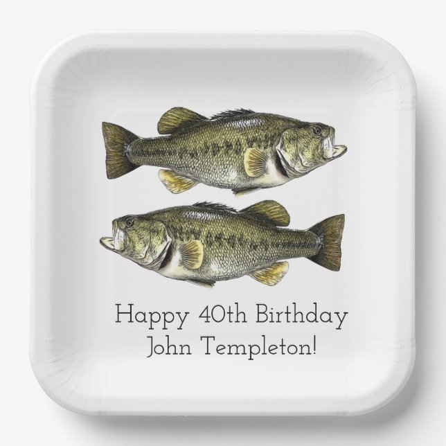 Largemouth Bass Fishing Birthday Party Napkins Paper Plate (Front)