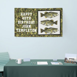 Largemouth Bass Fishing Cool Men's Birthday Camo Banner