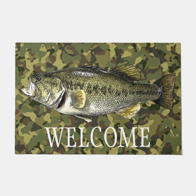 Largemouth Bass Fishing Welcome Camo Doormat (Front)