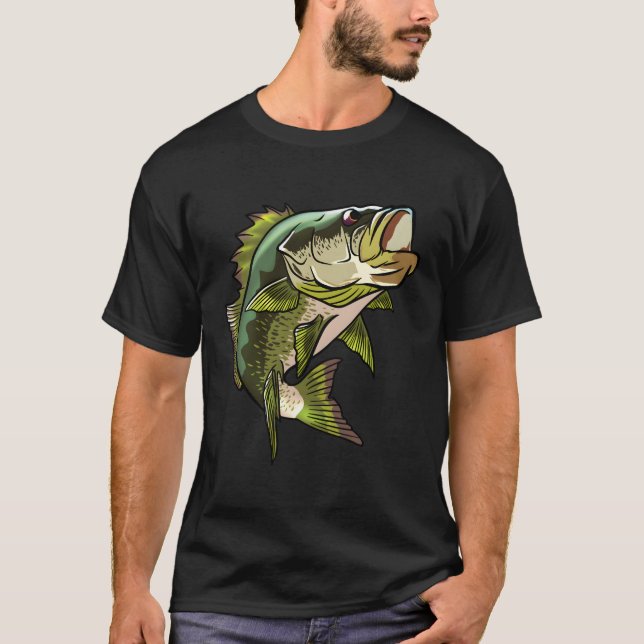 Largemouth Bass Illustration Fish Drawing Fishing T-Shirt (Front)