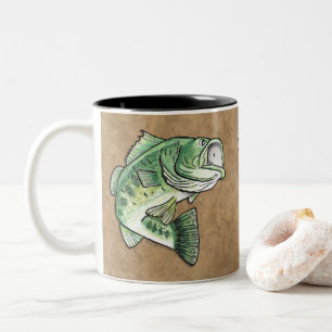 Largemouth Bass Jumping Dragonfly Fishing Two-Tone Coffee Mug