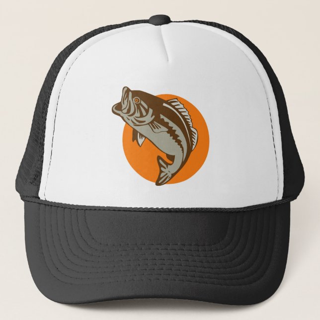 largemouth bass jumping retro trucker hat (Front)