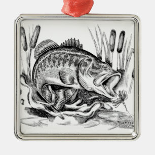 Largemouth bass metal tree decoration