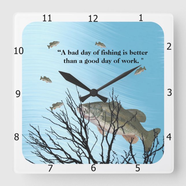 LARGEMOUTH BASS QUOTE SQUARE WALL CLOCK (Front)
