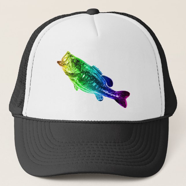LARGEMOUTH BASS Rainbow Trucker Hat (Front)