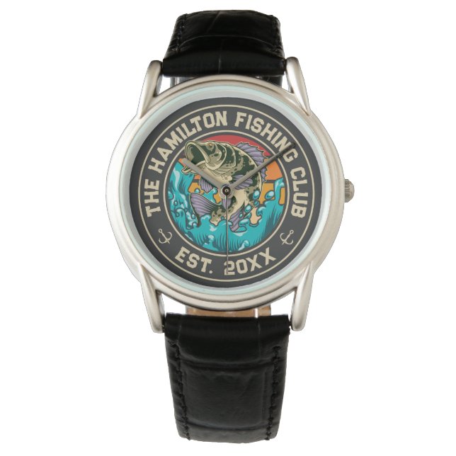 Largemouth Bass Retro Sunset Fishing Club Watch (Front)