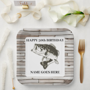 Largemouth Bass Rustic Fishing Outdoors Birthday Paper Plate