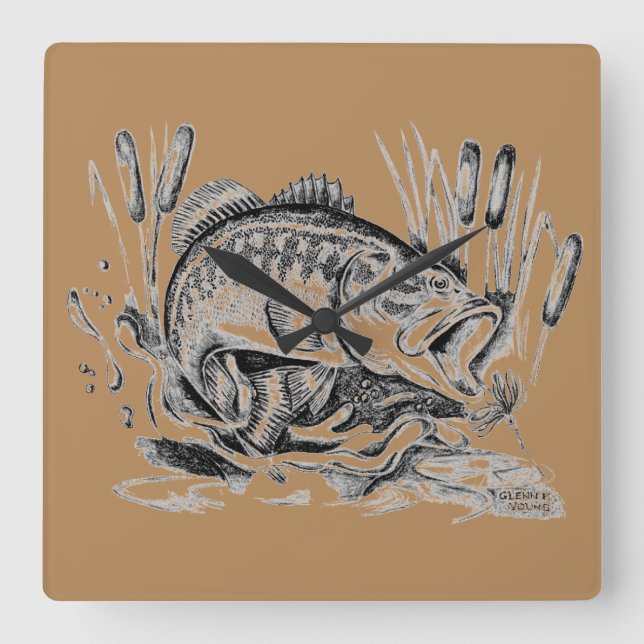 Largemouth Bass Square Wall Clock (Front)