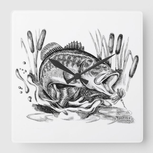 Largemouth Bass Square Wall Clock (Front)