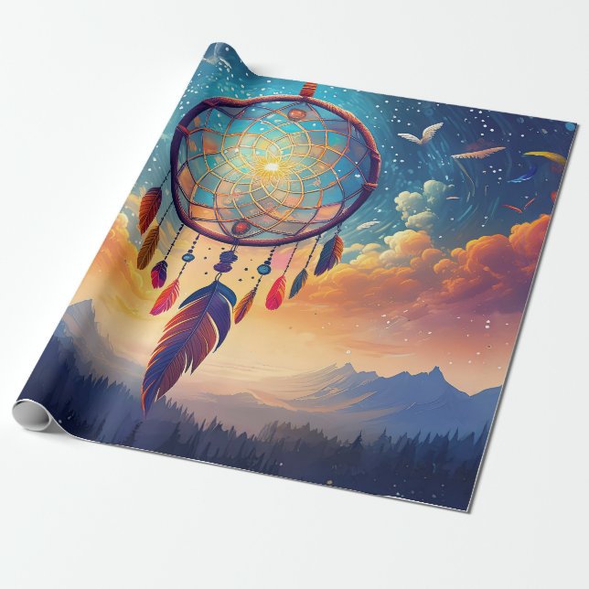 Larger than Life, Mountains and Dreamcatchers Wrapping Paper (Unrolled)
