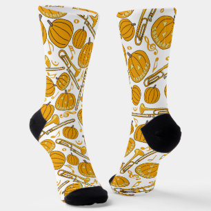 Larger Trombones Halloween Pumpkin Pattern Socks