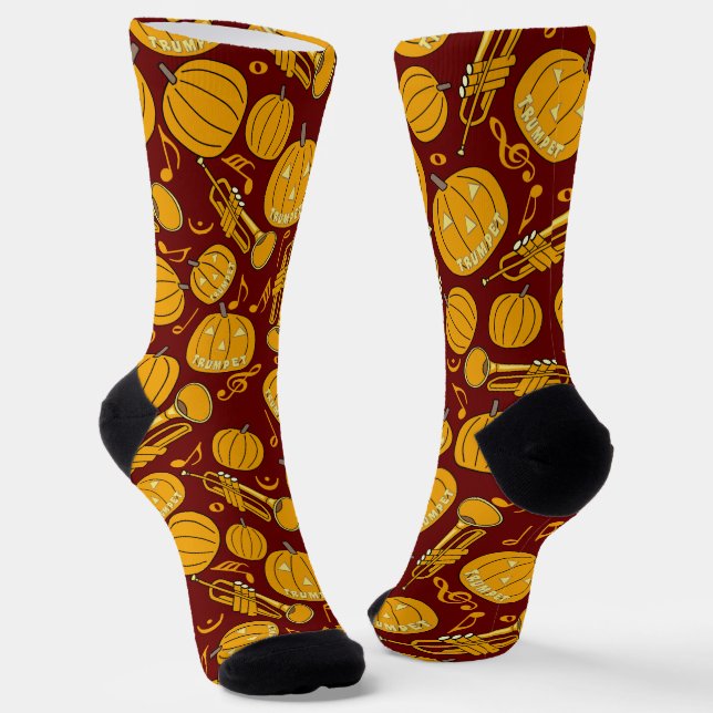 Larger Trumpets Music Note Pumpkins Socks (Angled)