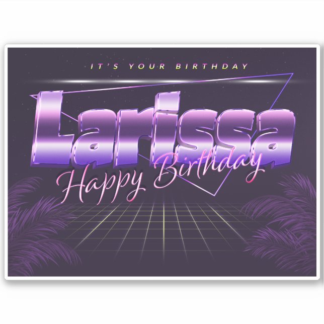 Larissa Name First name lila retro Sticker Birthda (Front)