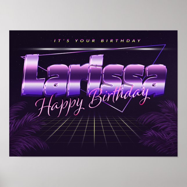 Larissa Name Vorname lila retro Poster Geburtstag (Front)