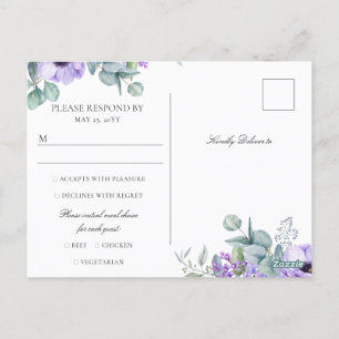 Larissa Purple Floral Meal Choice Wedding RSVP Postcard