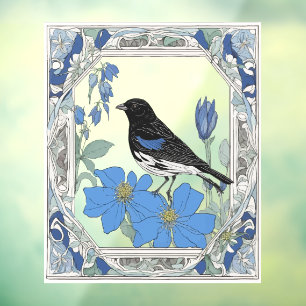 Lark Bunting And Colorado Blue Columbine Window Cling