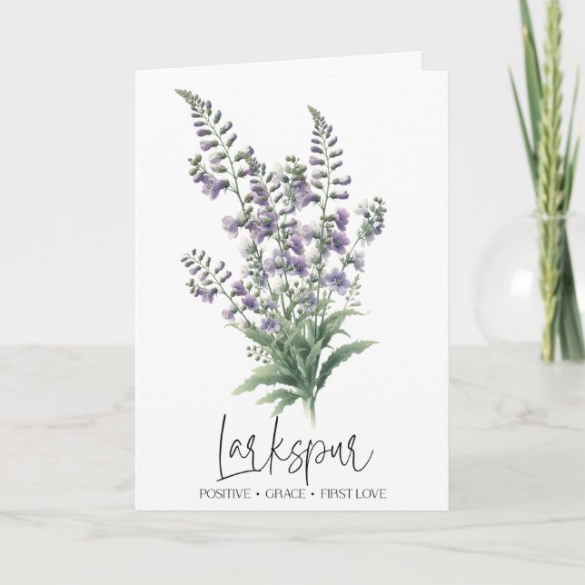 Larkespur July Birth Flower Birthday Card (Front)