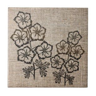 Larkspur Delphinium Flowers Drawing Canvas Tile