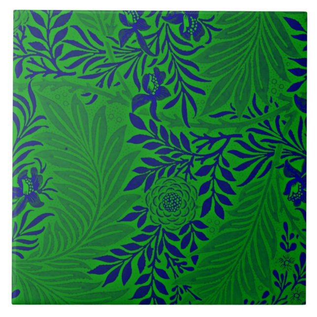 Larkspur in Vibrant Green and Blue   Tile (Front)