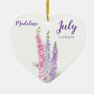Larkspur July Birth Flower Ceramic Tree Decoration
