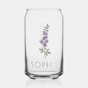 LARKSPUR July Birth Flower Custom Name Can Glass