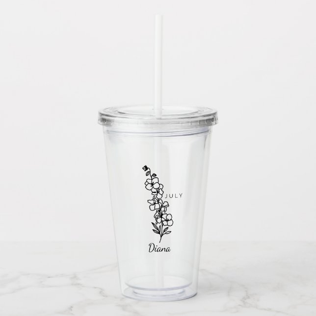 Larkspur July Birth Flower Personalised Name Acrylic Tumbler (Front)