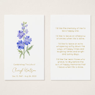 Larkspur   Simple Memorial Prayer Card