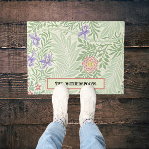 Larkspur William Morrs Green Red Purple Floral Doormat