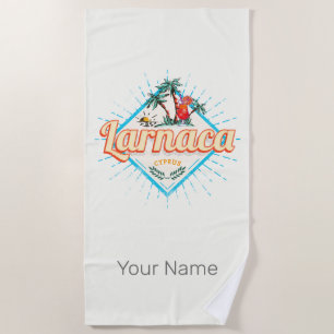 Larnaca Cyprus Retro Cocktail Vintage Sunset Beach Towel